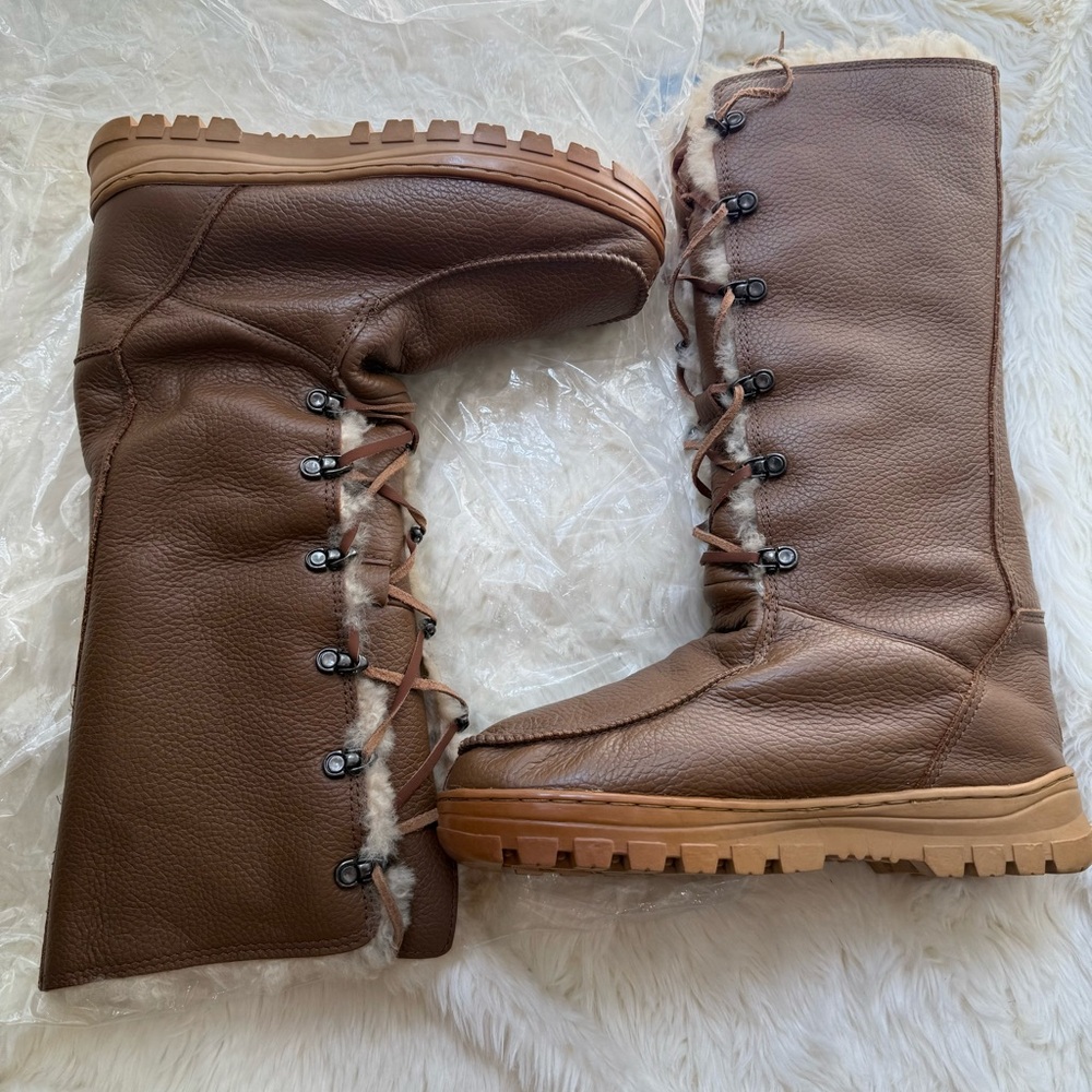 UGG Brown Leather Lace-Up Boots